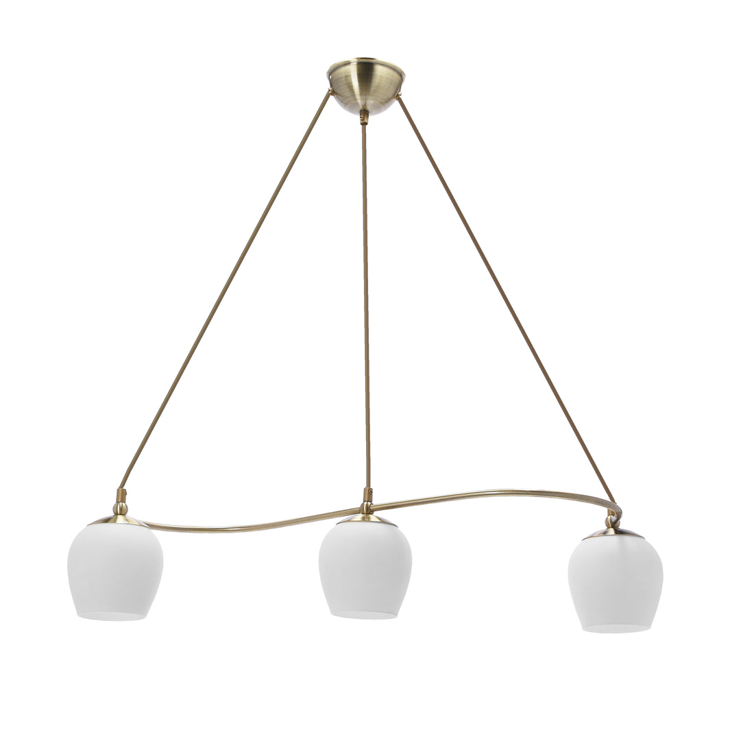 Suspension 3 Lampes Métal Verre Antique Laiton Blanc · Serano