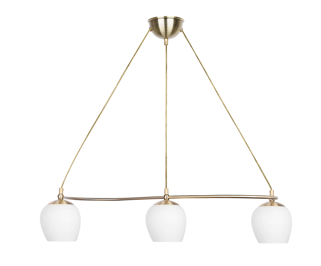 Suspension 3 Lampes Métal Verre Antique Laiton Blanc · Serano · photo 2