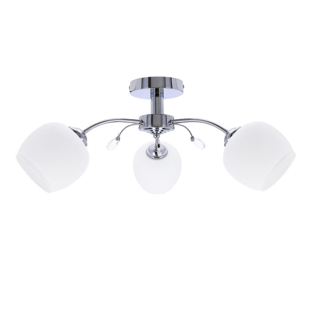 Plafonnier 3 Lampes Acier Verre Chromé Blanc