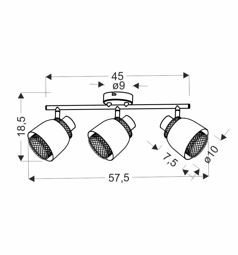 Plafonnier 3 Lampes Acier Noir Doré · photo 3