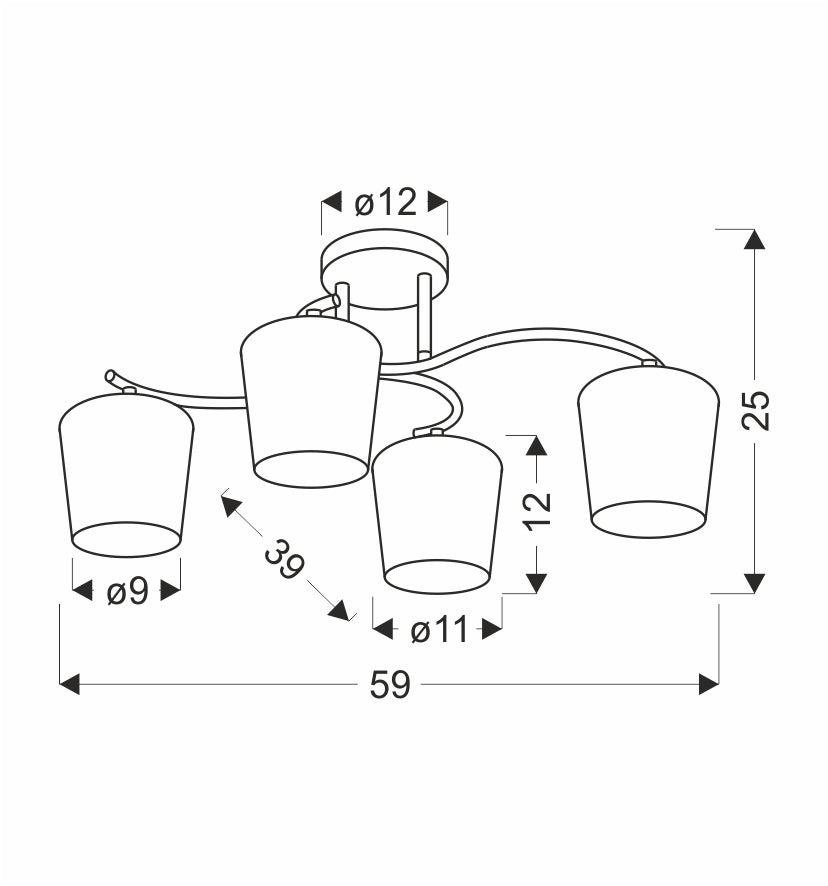 Plafonnier 4 Lampes Acier Verre · photo 3