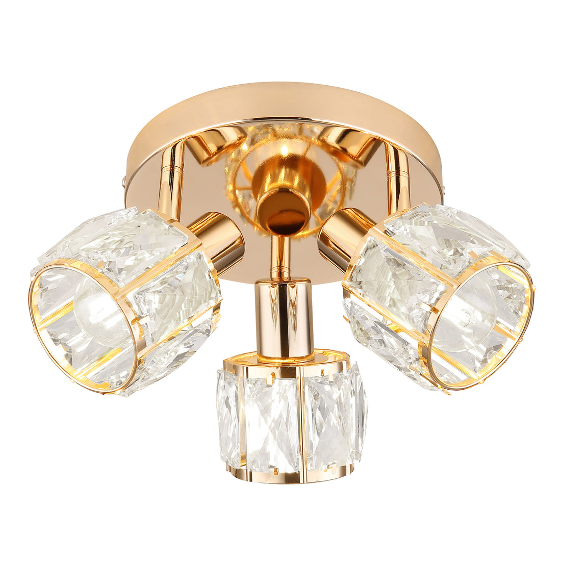 Plafonnier 3 Lampes Acier Verre Cristal Doré · Dubai