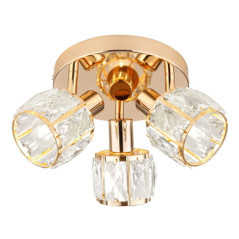 Plafonnier 3 Lampes Acier Verre Cristal Doré · Dubai