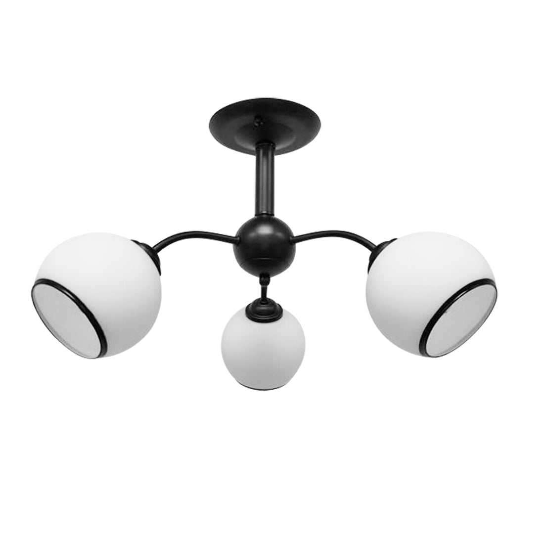 Plafonnier 3 Lampes Acier Verre Noir Blanc