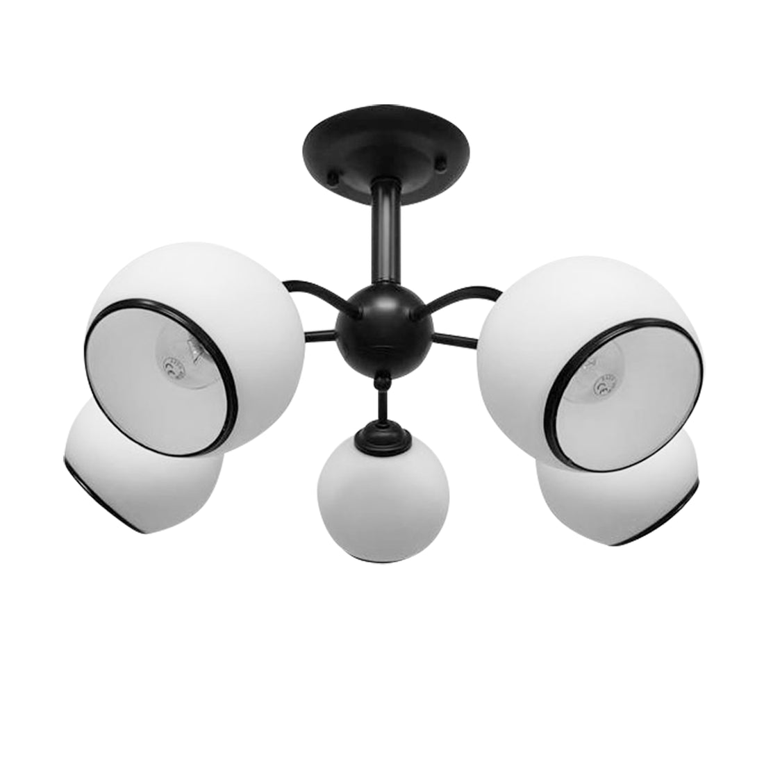 Plafonnier 5 Lampes Acier Verre Noir Blanc
