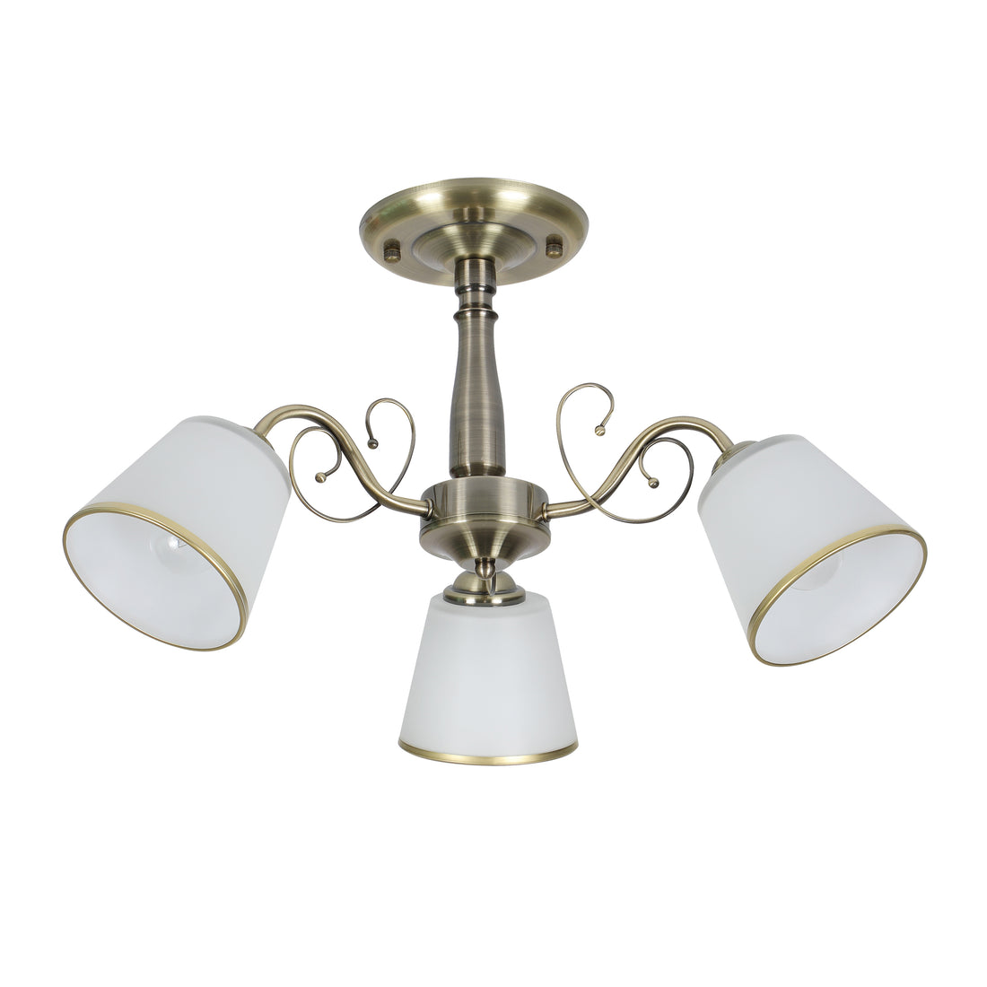 Plafonnier 3 Lampes Acier Verre Antique Laiton