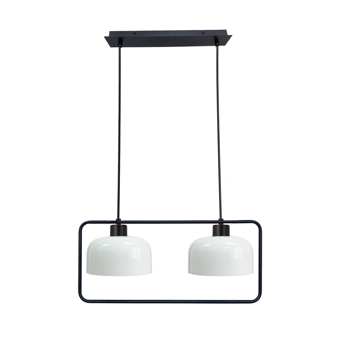 Suspension 2 Lampes Métal Verre Noir Blanc