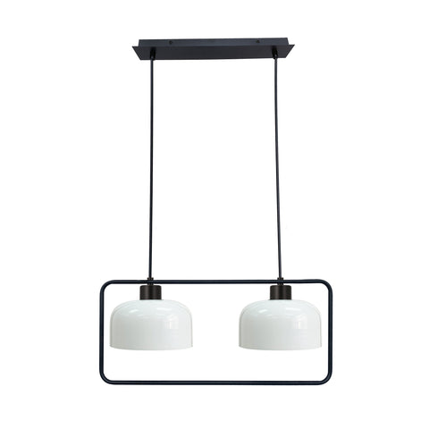 Suspension 2 Lampes Métal Verre Noir Blanc
