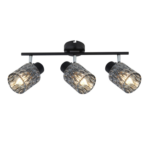 Plafonnier 3 Lampes Acier Verre Noir