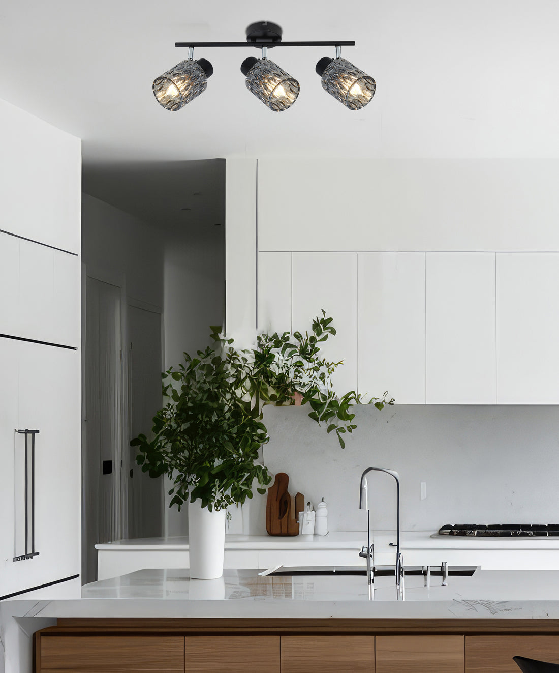 Plafonnier 3 Lampes Acier Verre Noir · photo 2