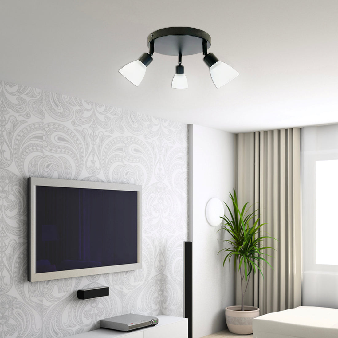 Plafonnier 3 Lampes Acier Verre Noir · photo 2