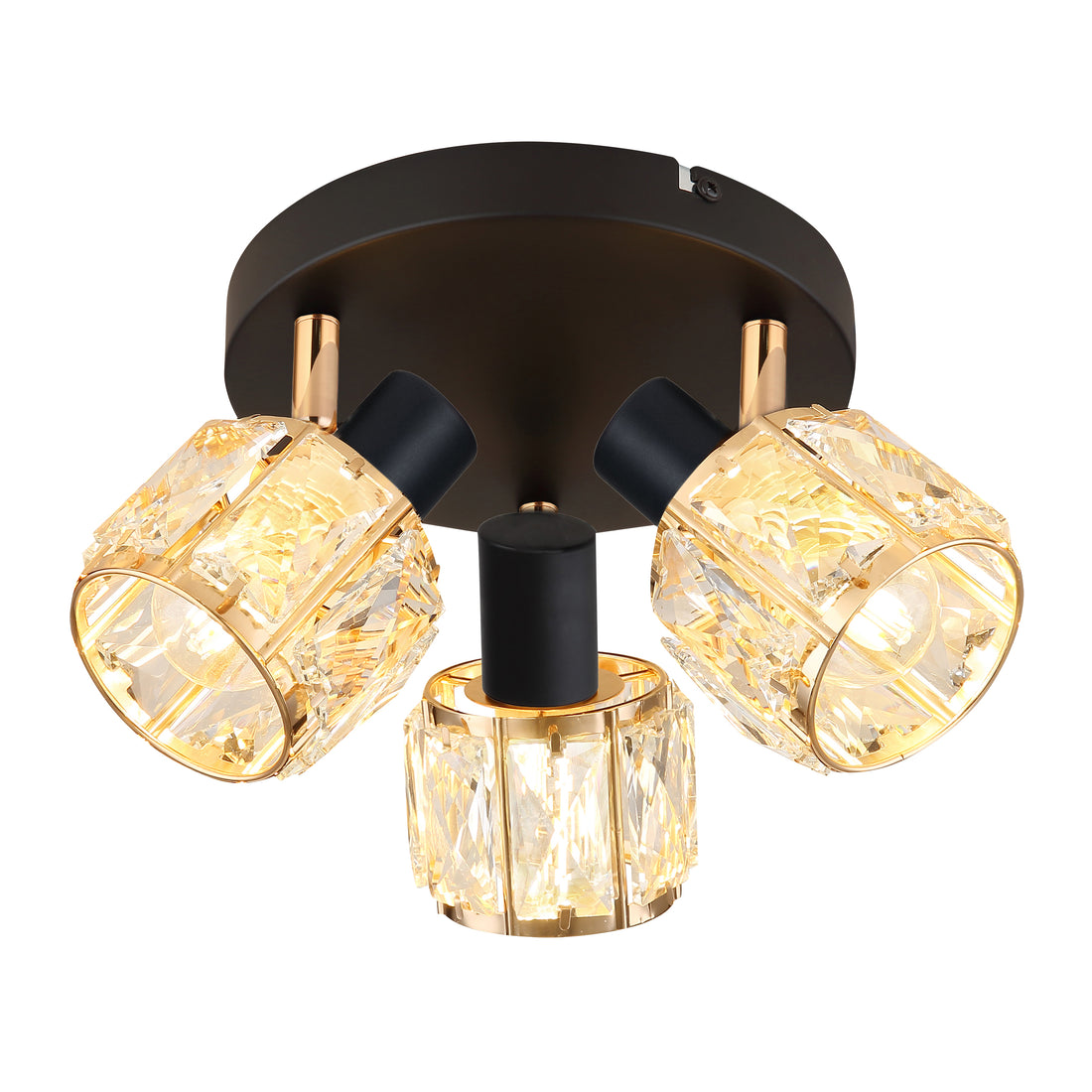 Plafonnier 3 Lampes Acier Verre Cristal Noir