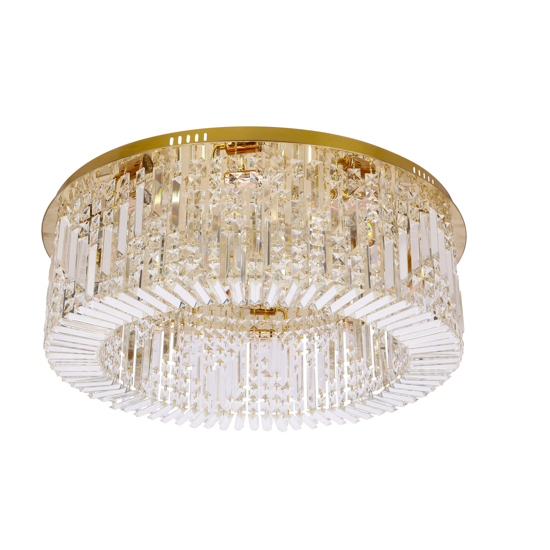 Plafonnier 10 Lampes Acier Verre Cristal Doré · Maranga