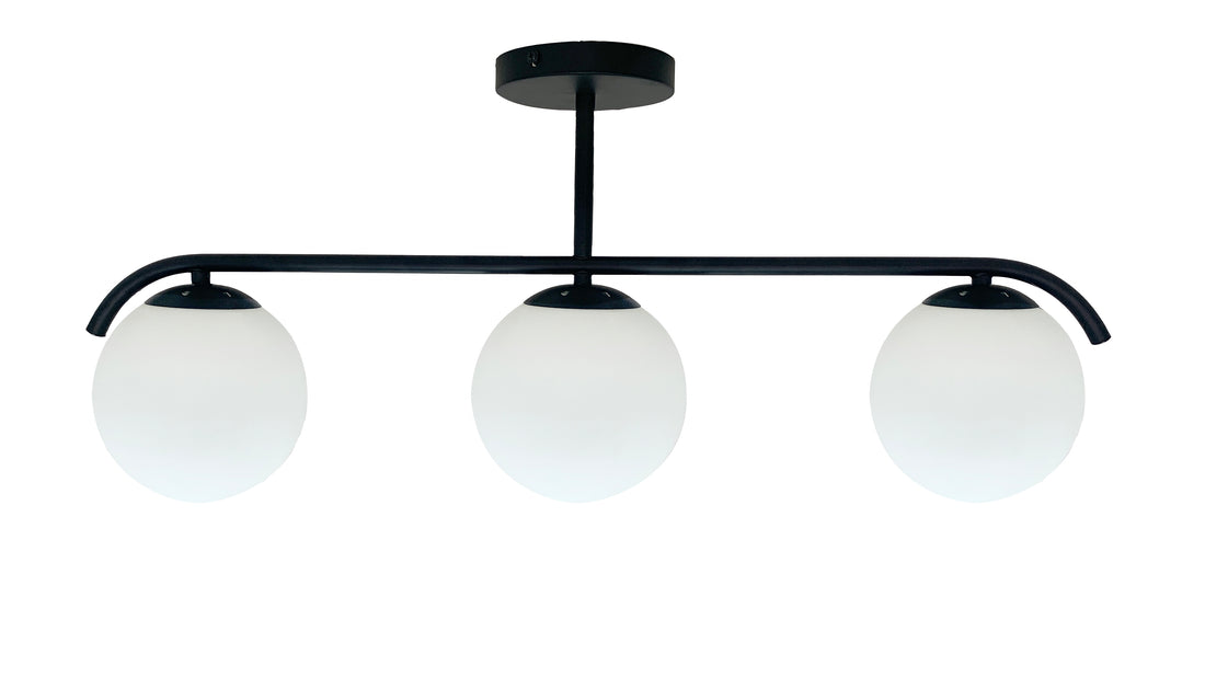 Suspension 3 Lampes Acier Verre Noir · Amadeo