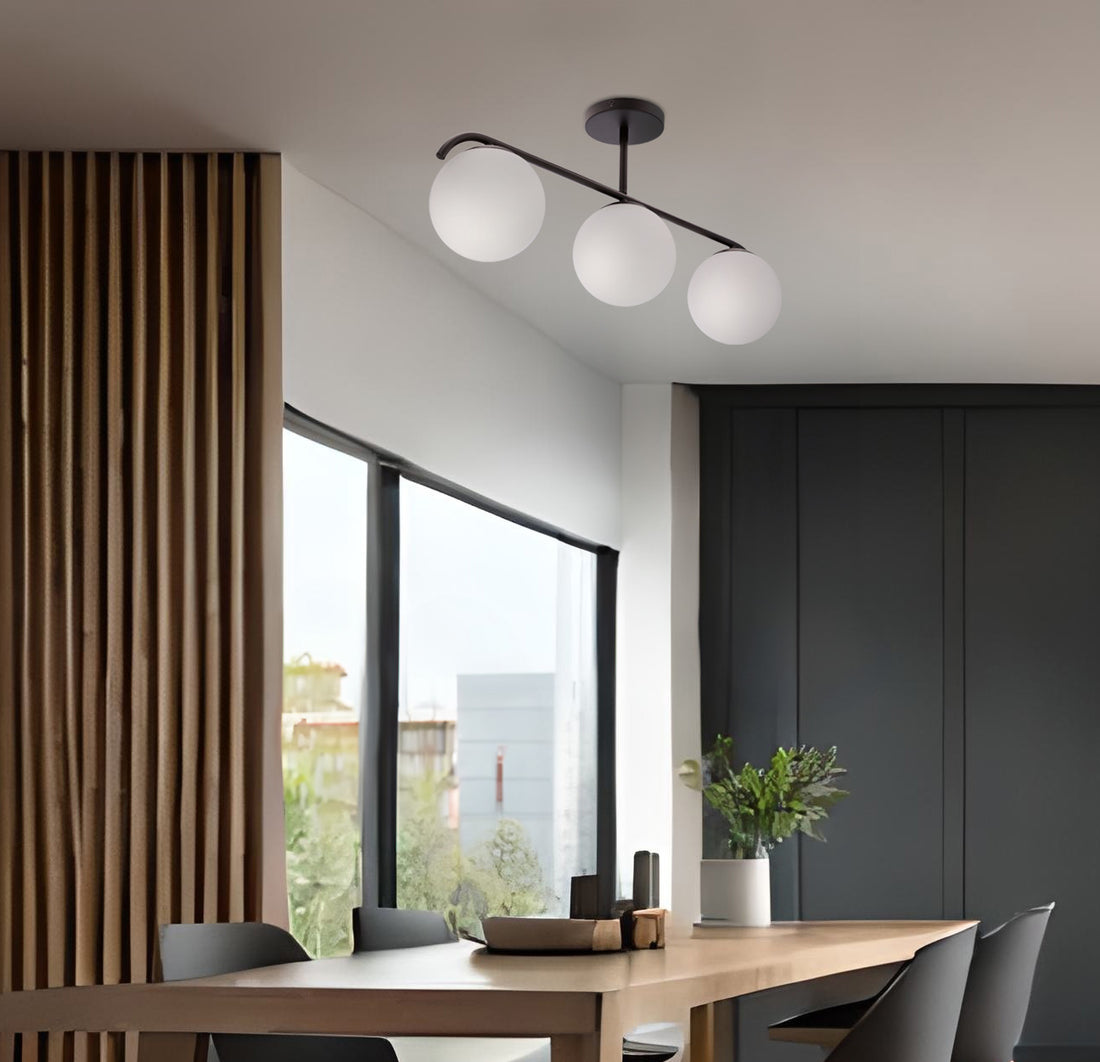 Suspension 3 Lampes Acier Verre Noir · Amadeo · photo 2