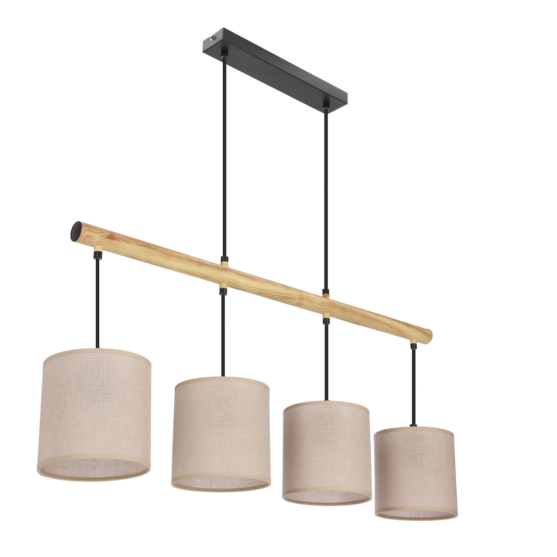 Suspension 4 Lampes Métal Tissu Noir