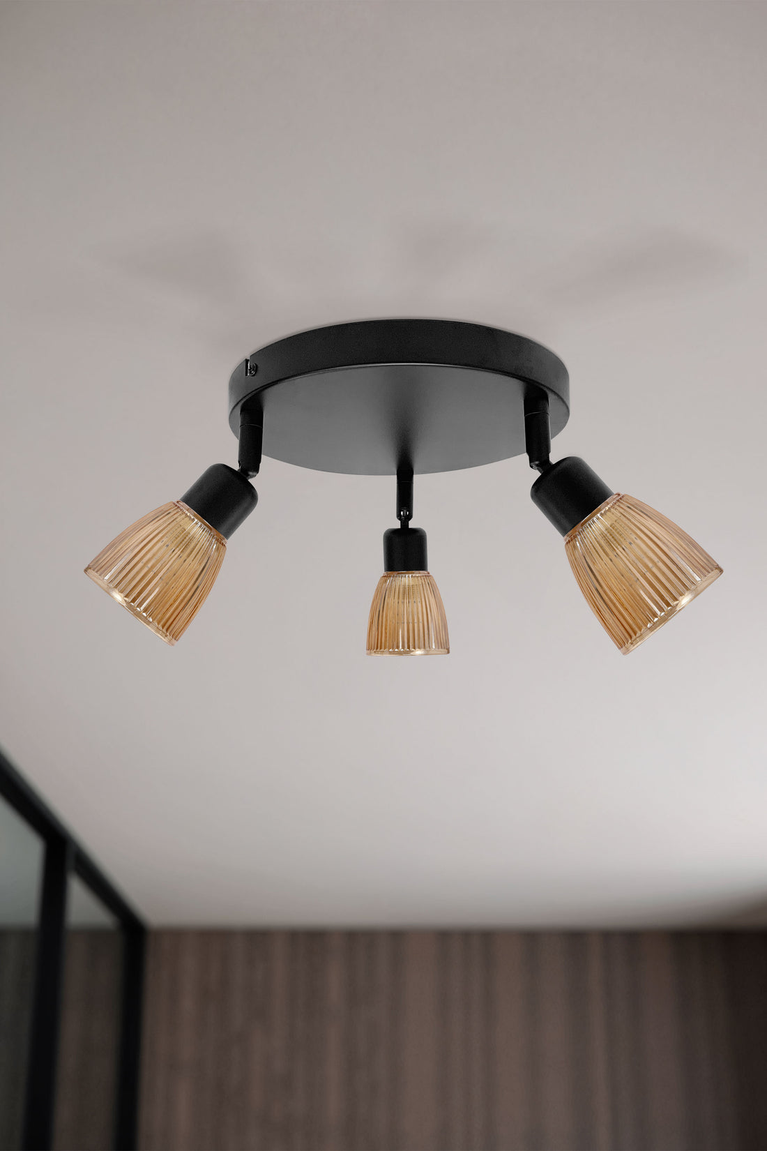 Plafonnier 3 Lampes Acier Verre Noir · photo 2