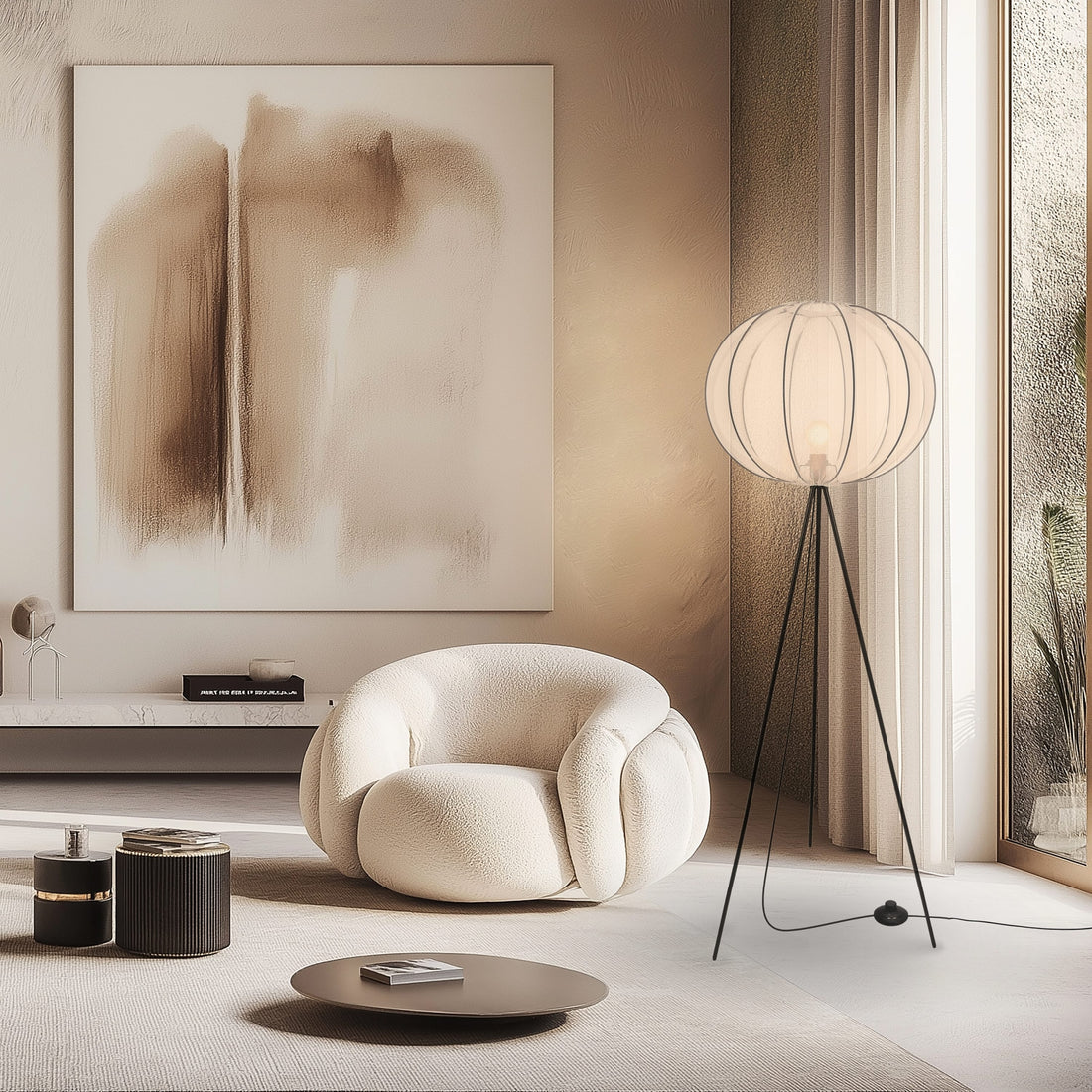 Lampadaire Acier Tissu Blanc · Mellow · photo 3