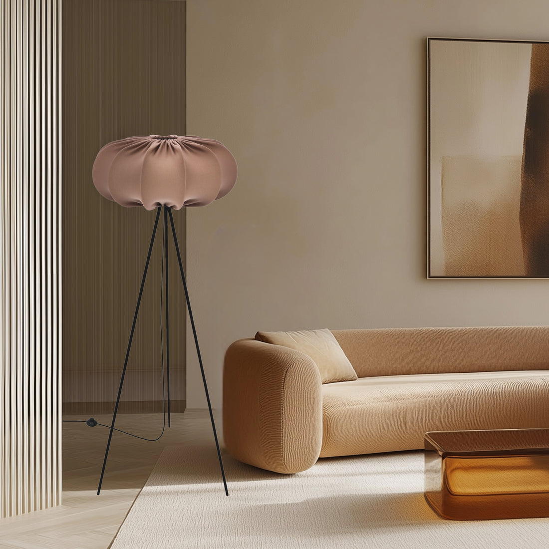 Lampadaire Acier Tissu Marron · Cafee · photo 2