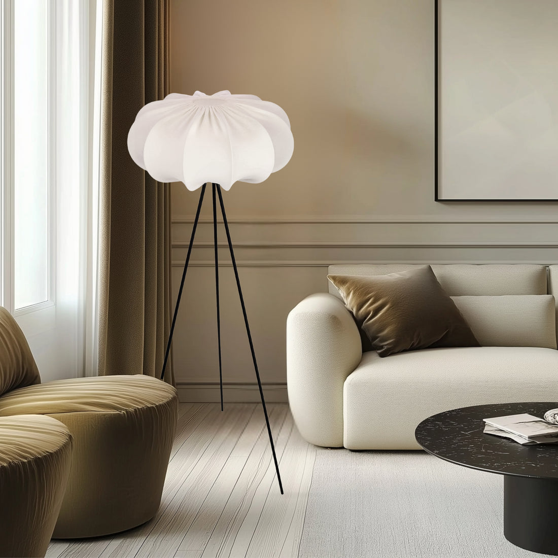 Lampadaire Acier Tissu Blanc · Cafee · photo 2