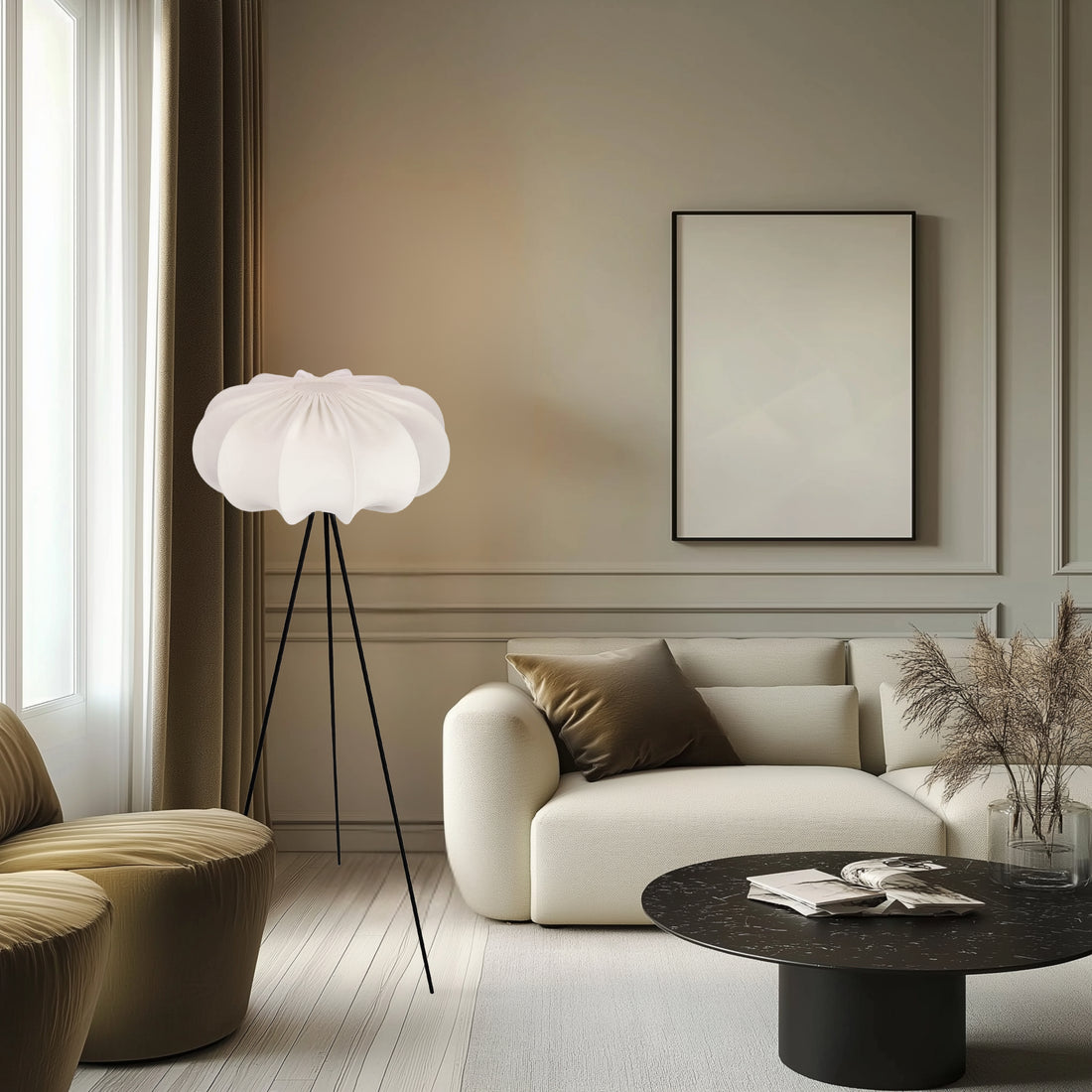 Lampadaire Acier Tissu Blanc · Cafee · photo 3