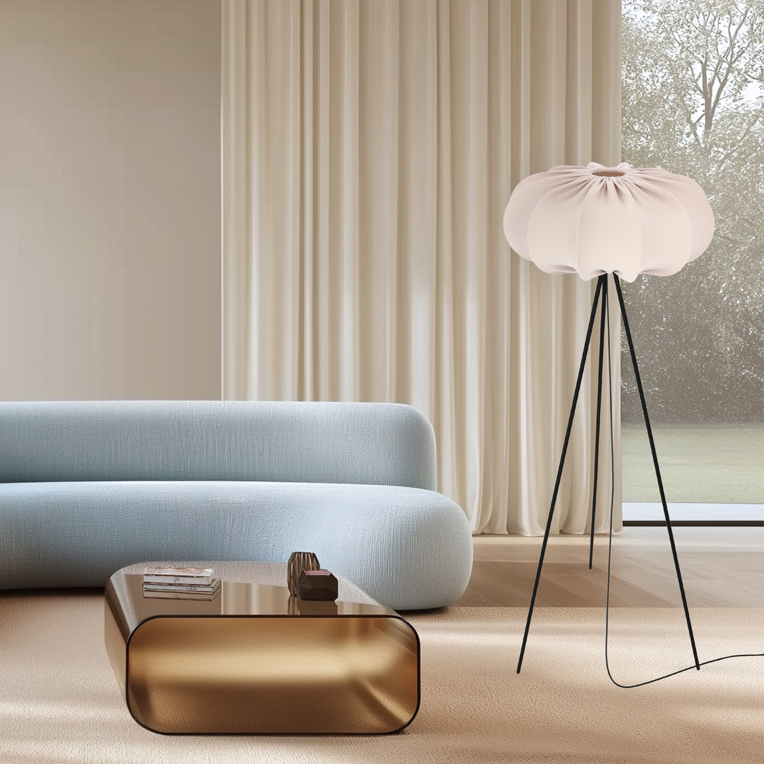 Lampadaire Acier Tissu Beige · Cafee · photo 2