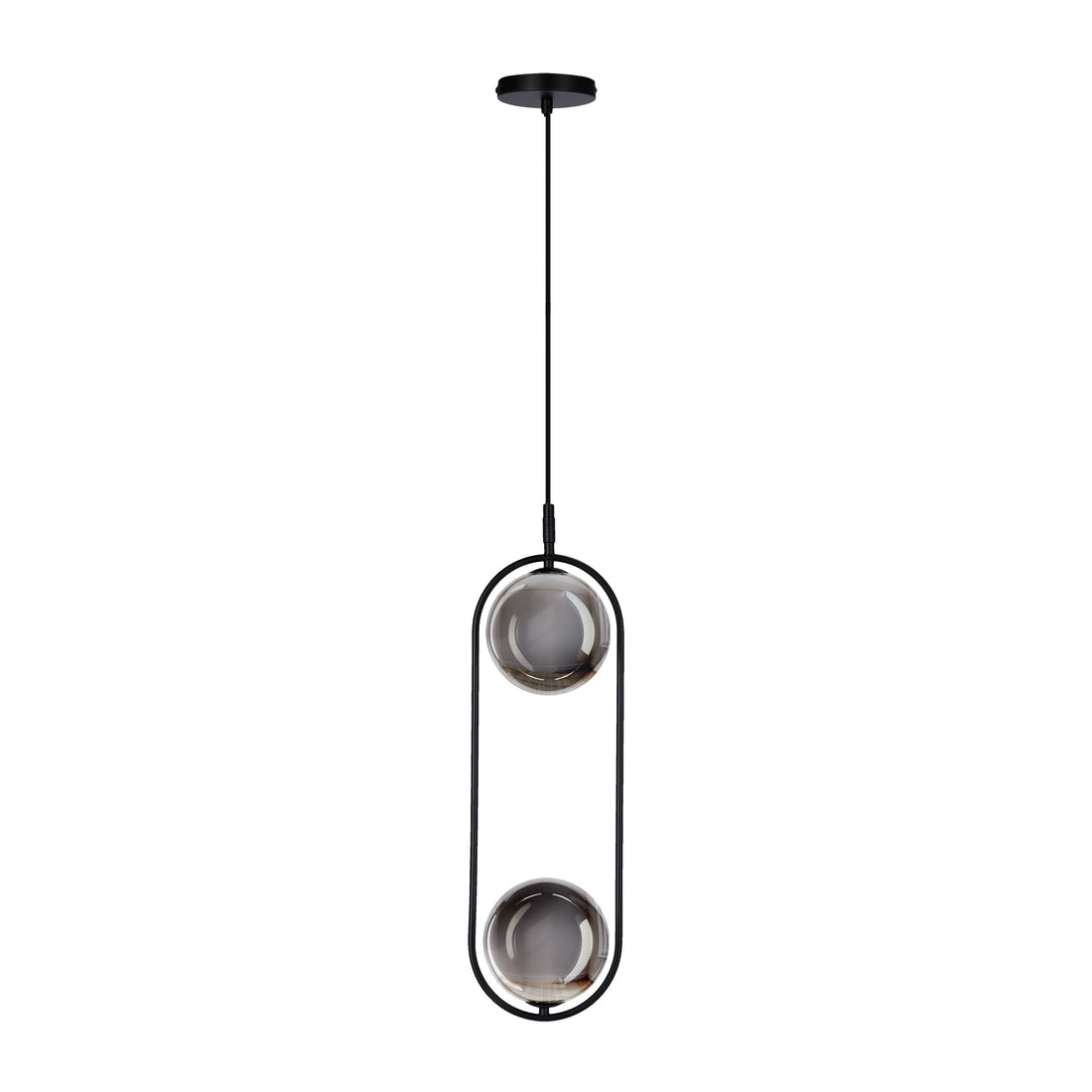 Suspension 2 Lampes Métal Verre Noir Mat · Cordel