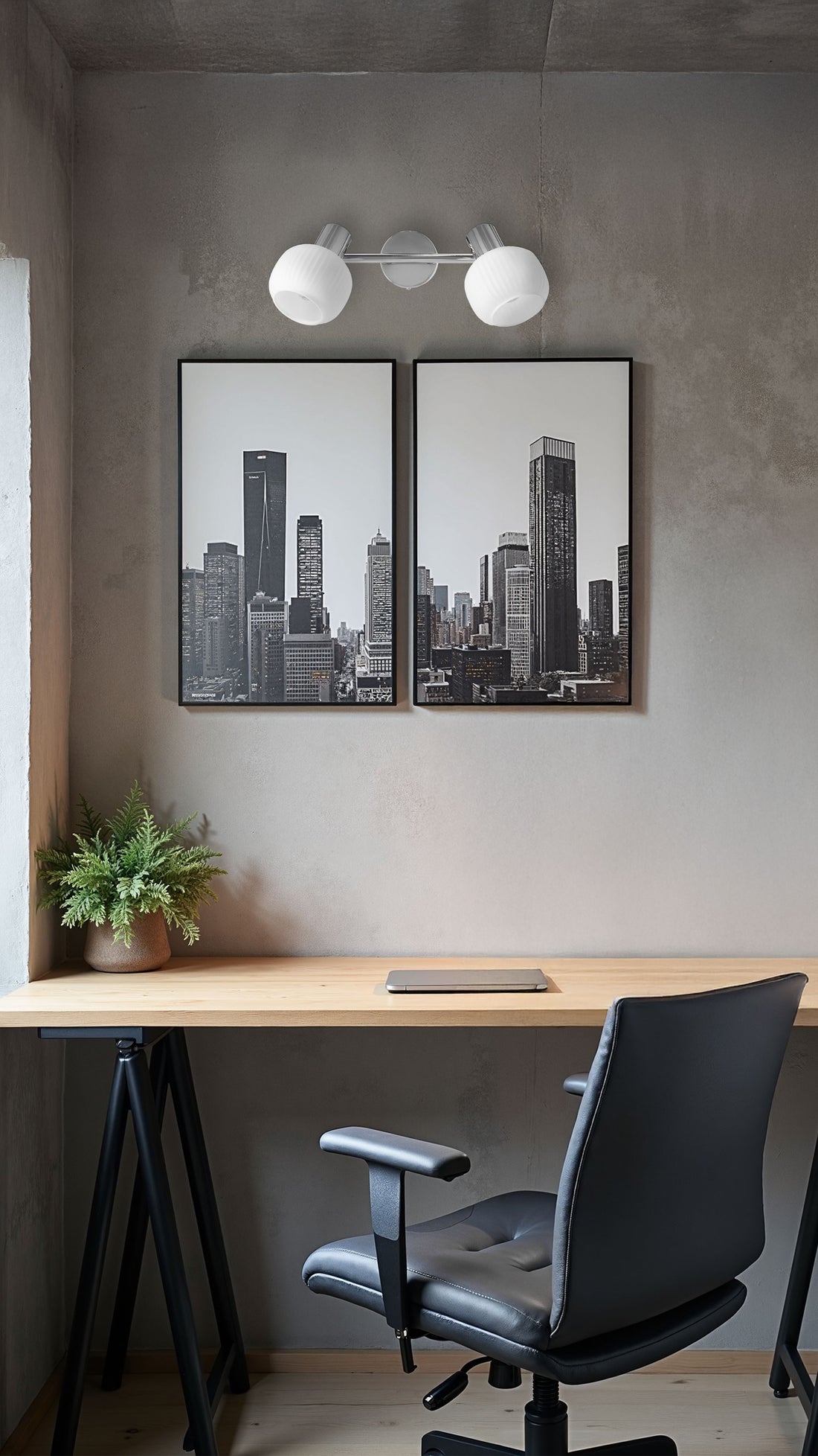 Plafonnier 2 Lampes Acier Verre Argenté · photo 2