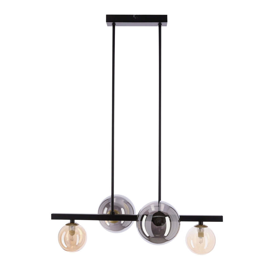 Suspension 4 Lampes Acier Verre Noir