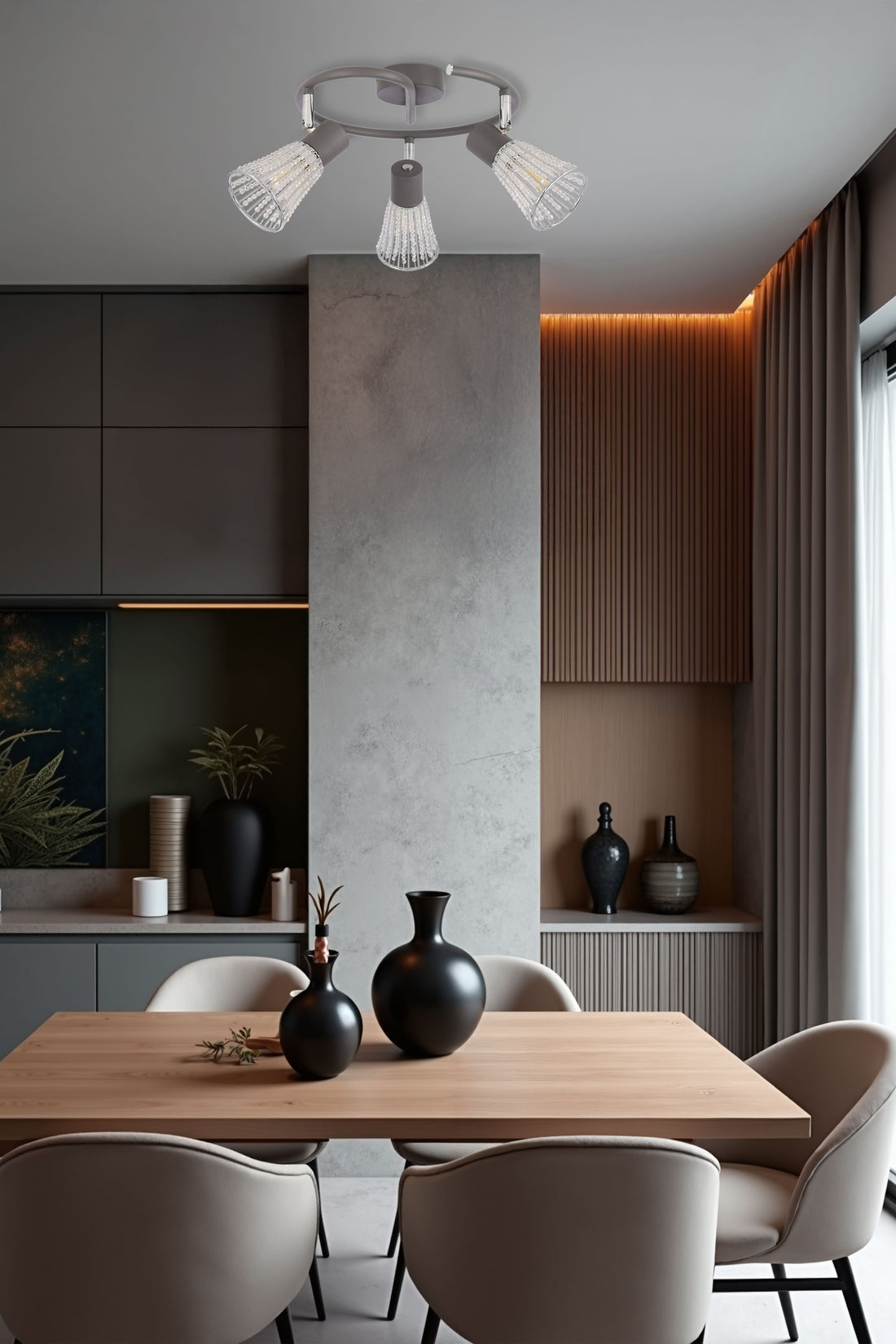 Plafonnier 3 Lampes Acier Gris · photo 2