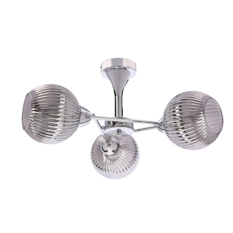 Suspension 3 Lampes Métal Verre Argenté