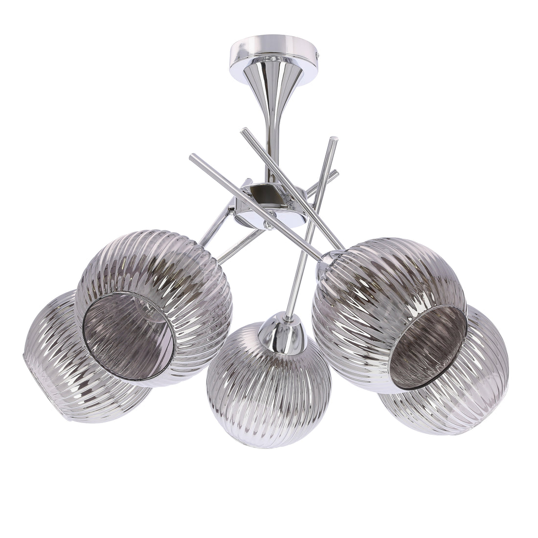 Suspension 5 Lampes Métal Verre Argenté