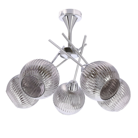 Suspension 5 Lampes Métal Verre Argenté