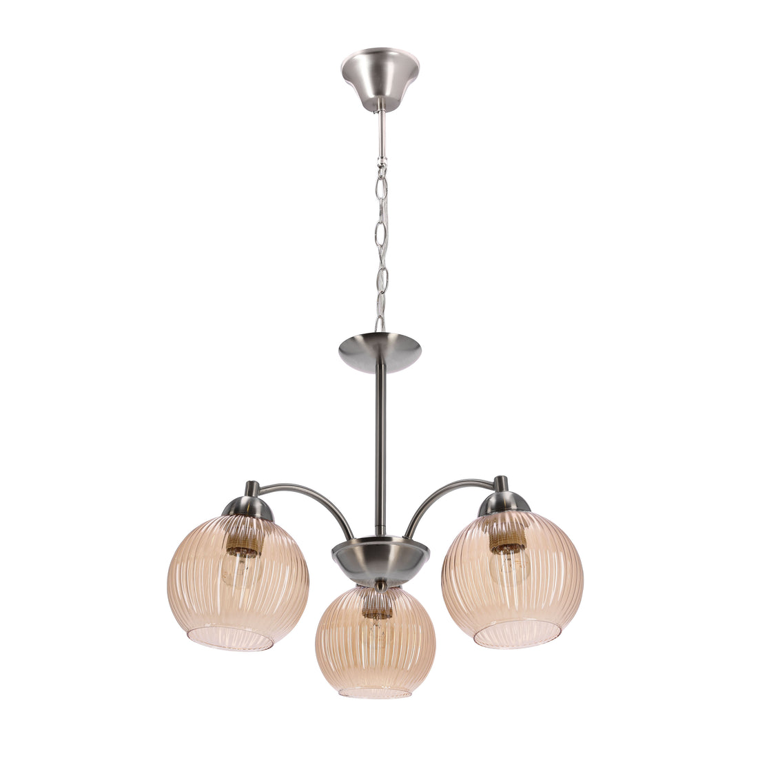 Plafonnier 3 Lampes Métal Verre Nickel Mat