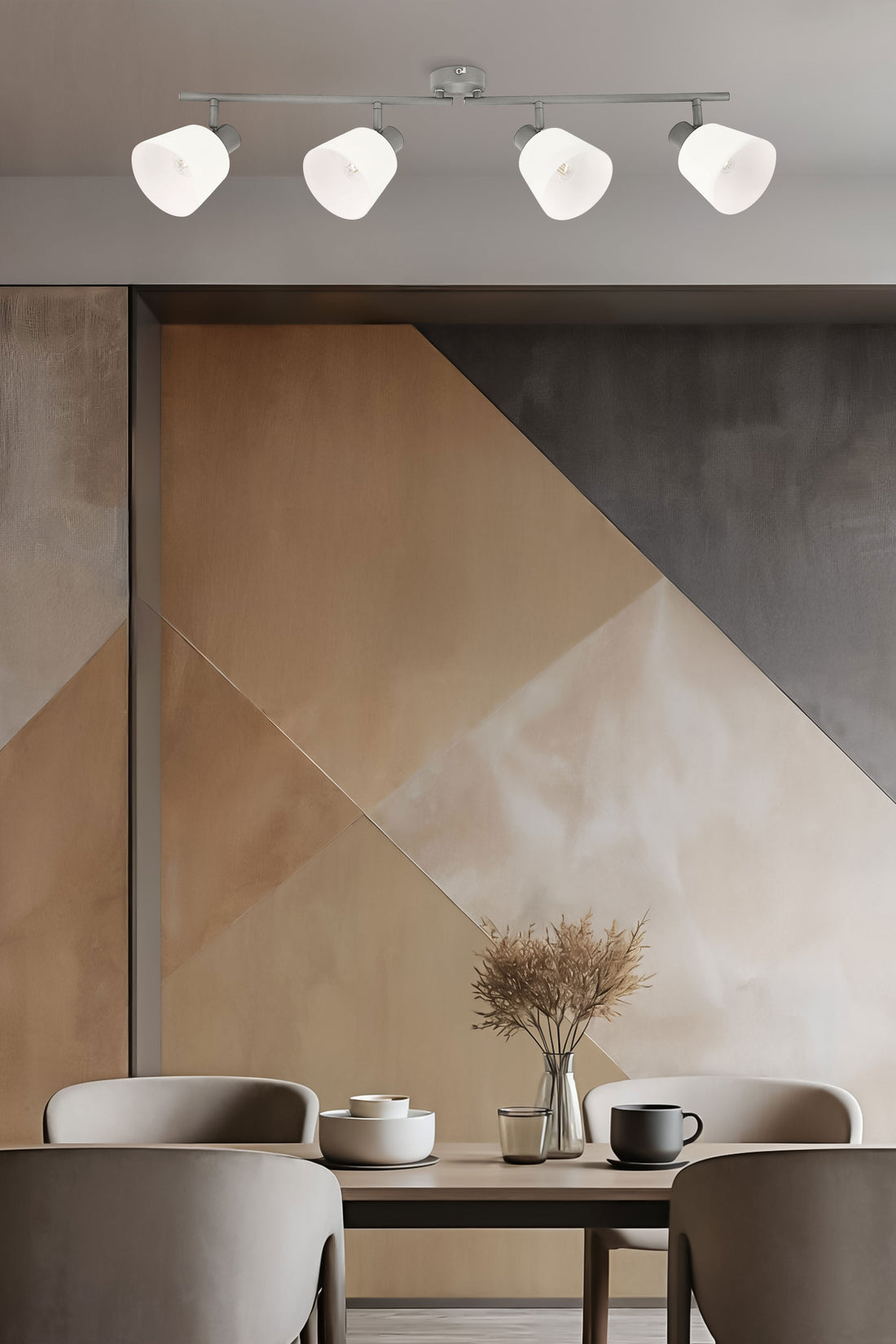 Plafonnier 4 Lampes Acier Verre Gris · photo 2
