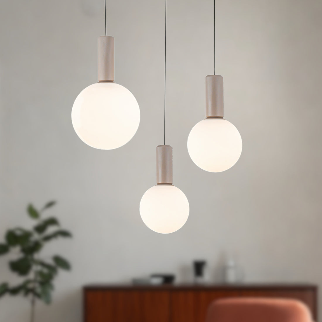 Suspension 3 Lampes Métal Verre Beige · Testa · photo 2