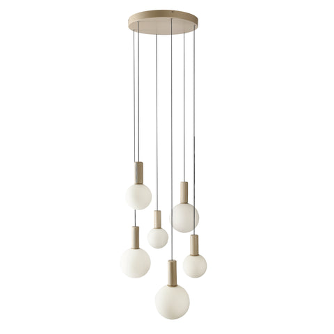 Suspension 6 Lampes Métal Verre Beige · Testa
