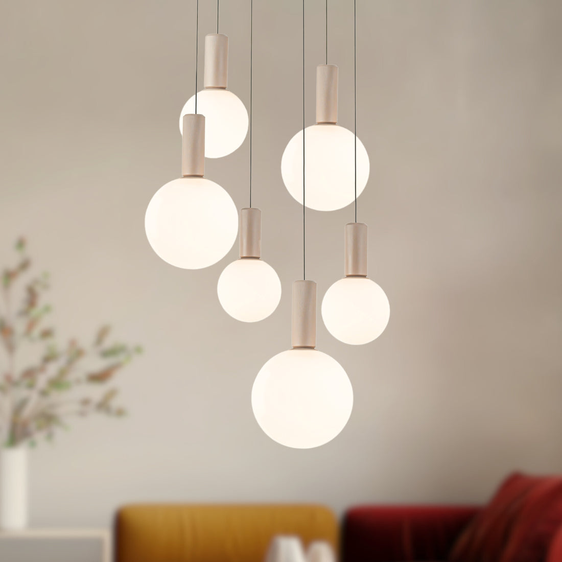 Suspension 6 Lampes Métal Verre Beige · Testa · photo 2