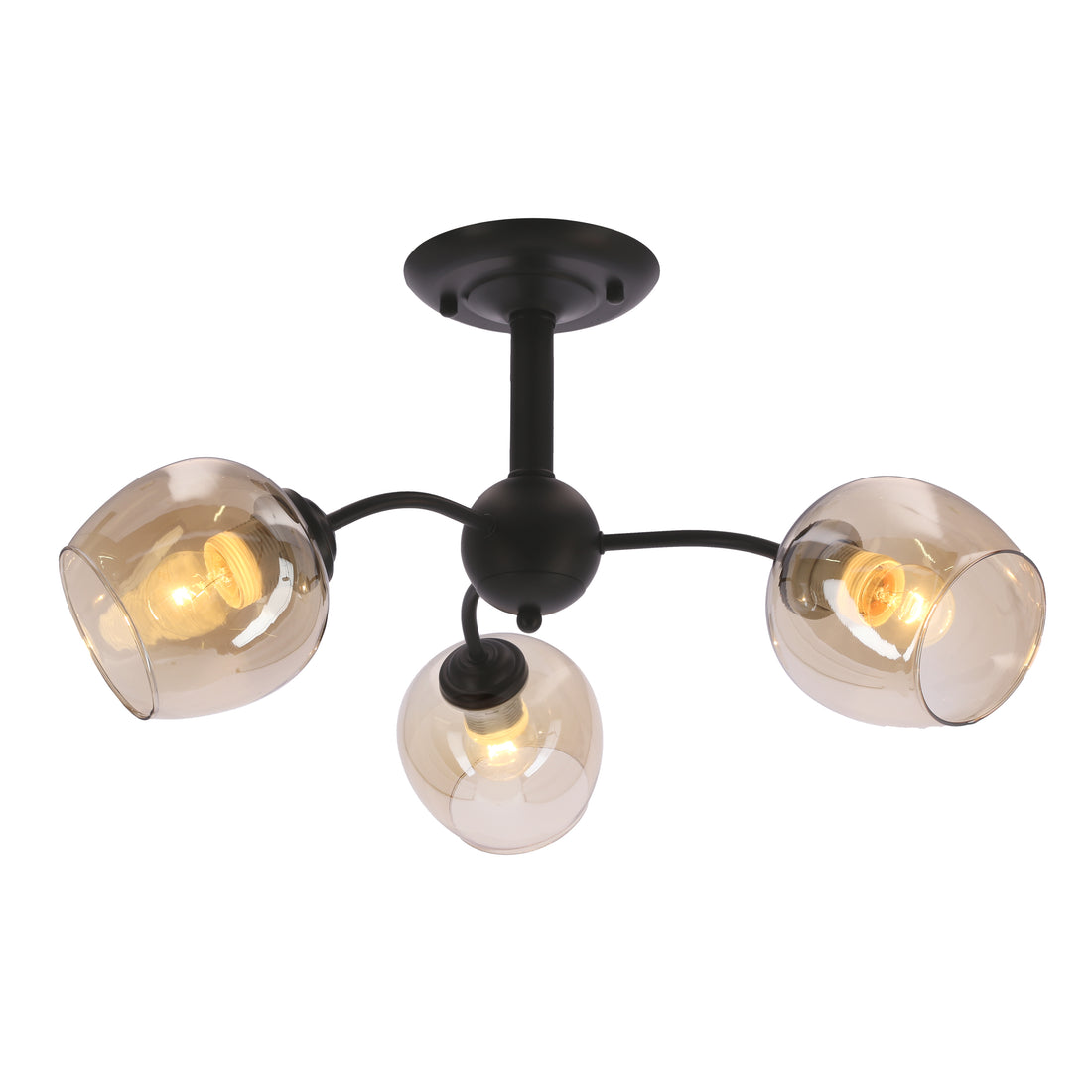 Plafonnier 3 Lampes Acier Verre Marron