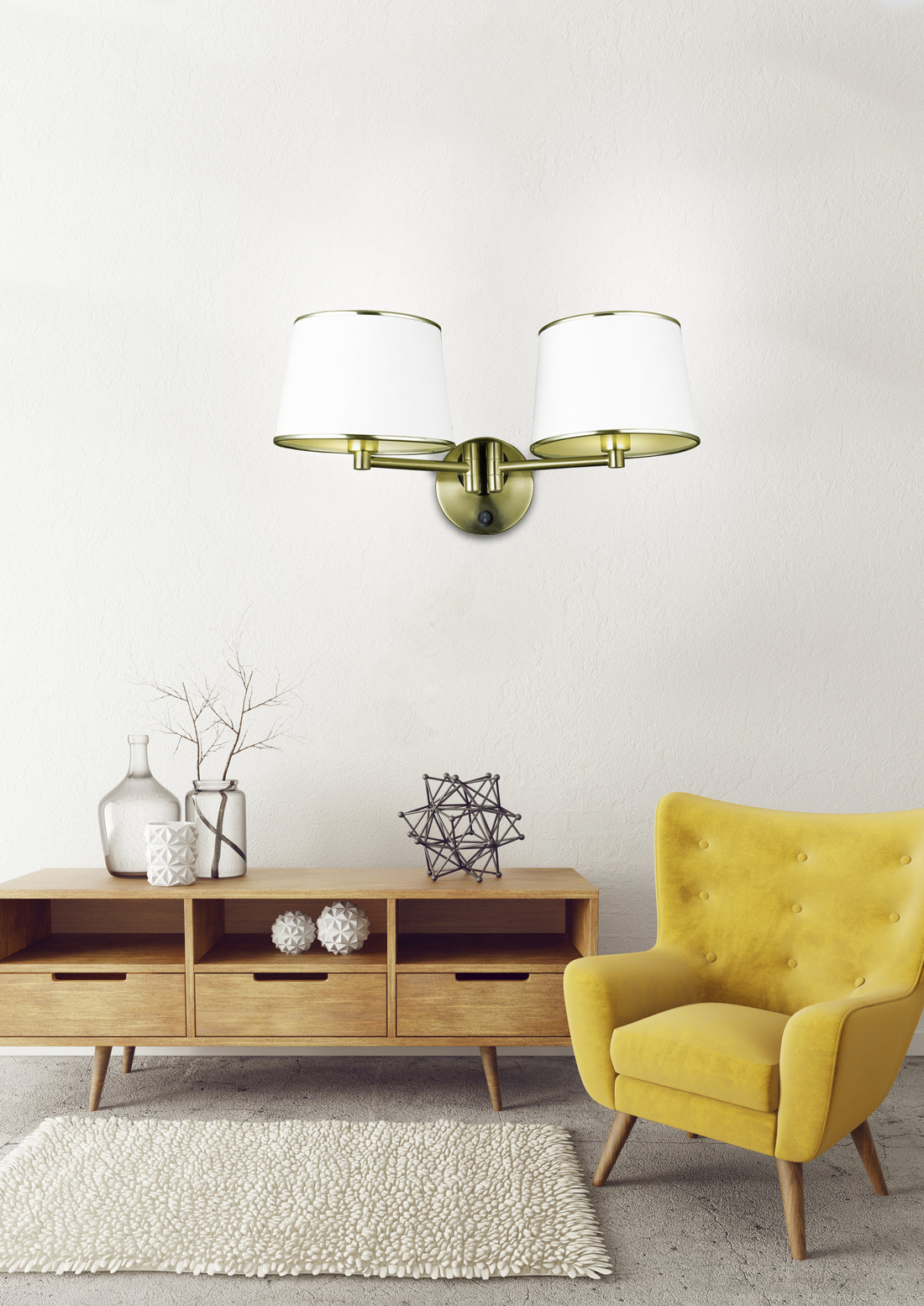 Applique murale 2 Lampes Acier Tissu Antique Laiton · Ibis · photo 2