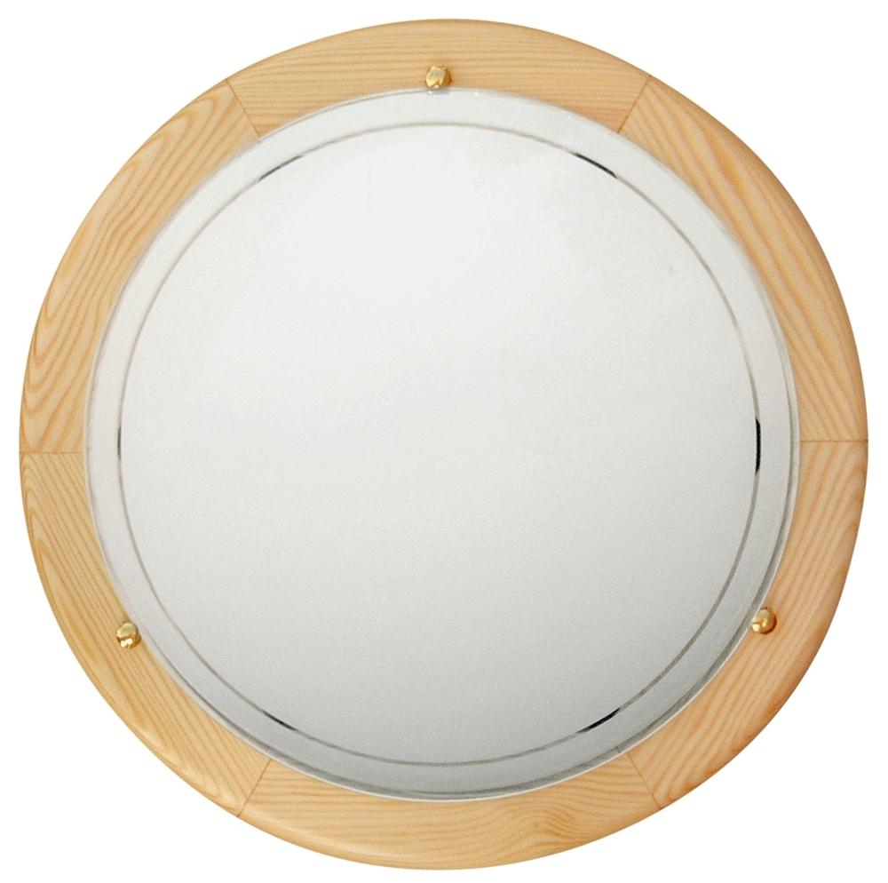 Plafonnier 2 Lampes Acier Verre Bois Pin