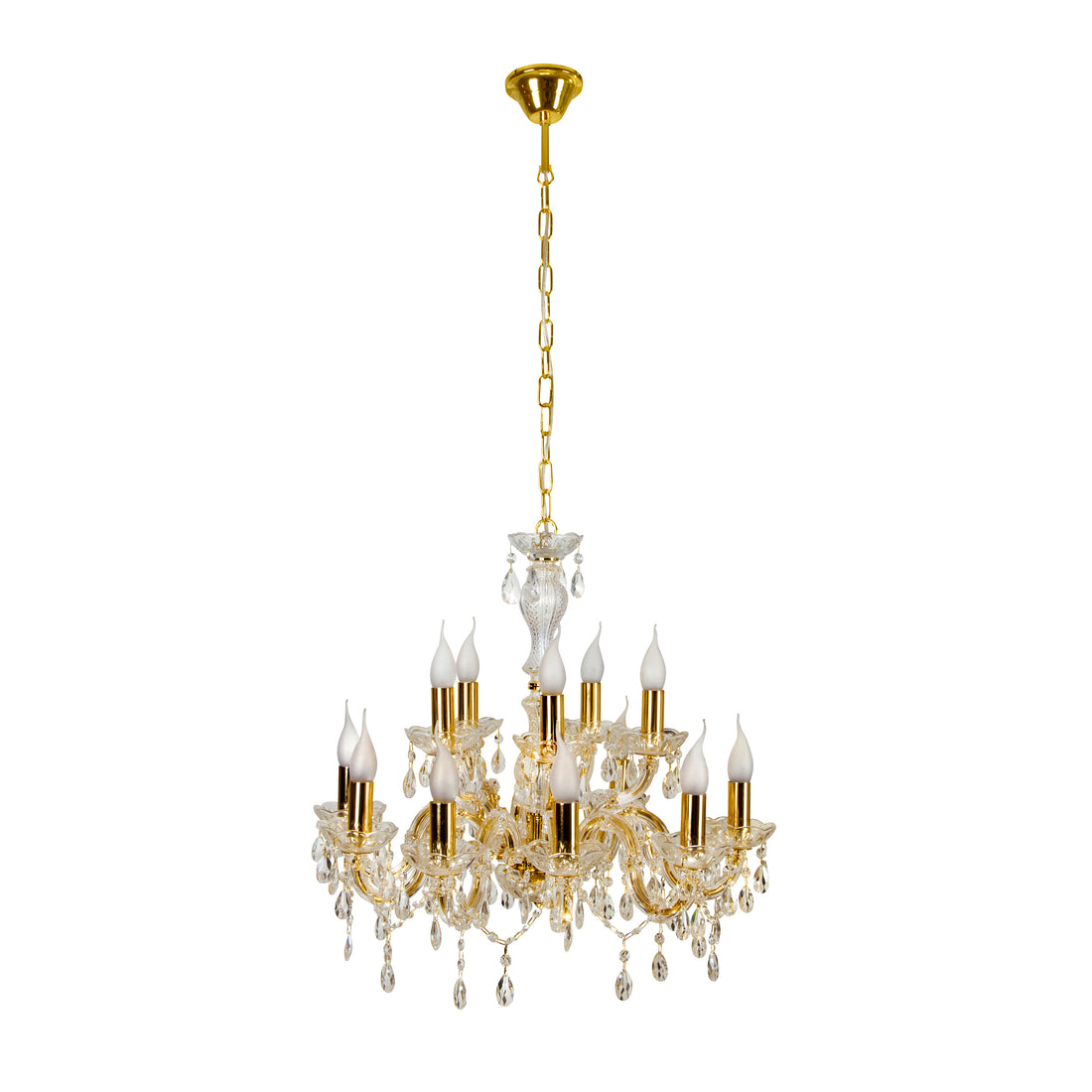 Suspension 12 Lampes Acier Verre Doré · Maria