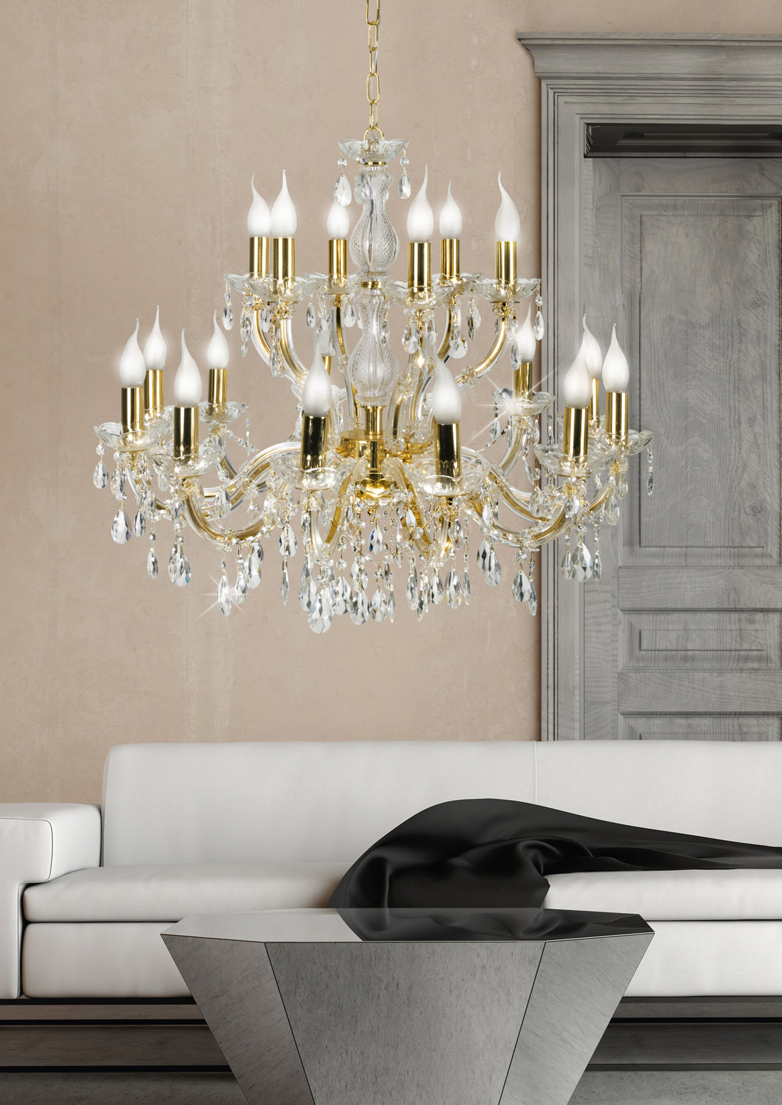 Suspension 18 Lampes Acier Verre Doré · Maria · photo 2