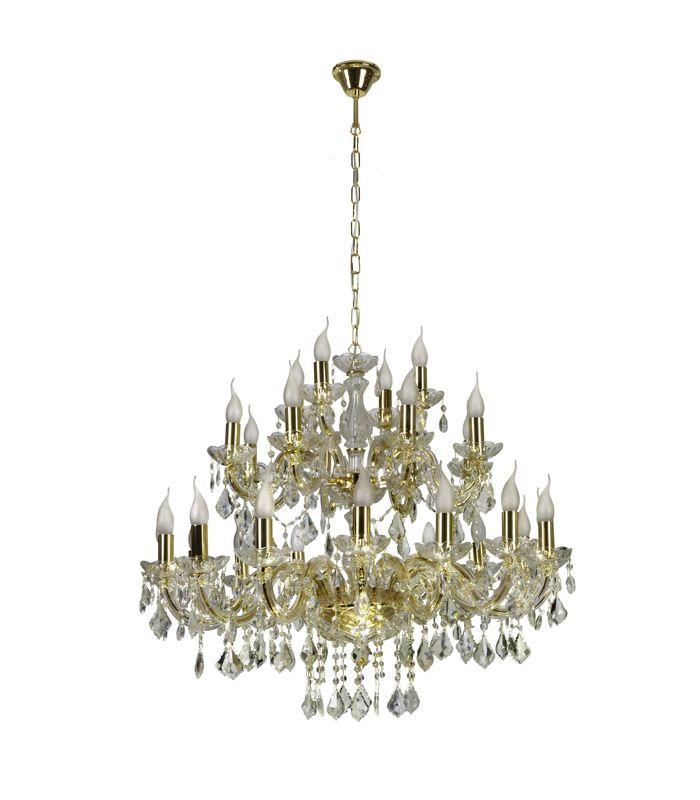 Suspension 28 Lampes Acier Verre Doré · Maria