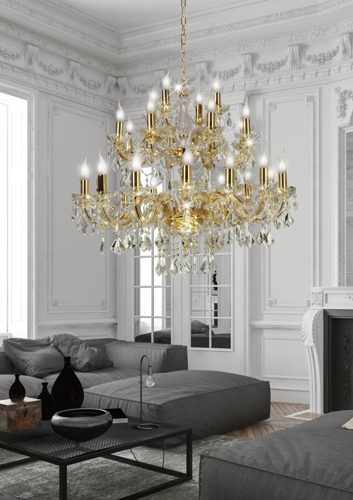 Suspension 28 Lampes Acier Verre Doré · Maria · photo 3