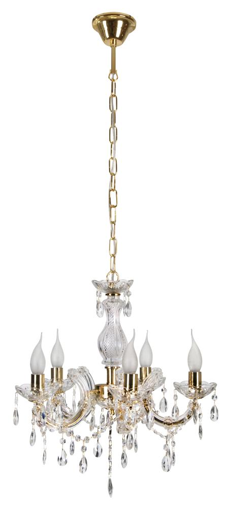 Suspension 5 Lampes Acier Verre Doré · Maria