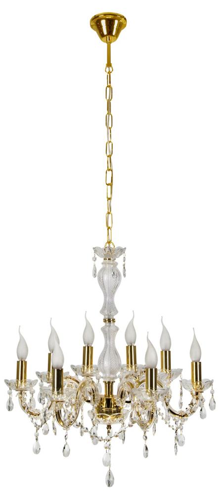 Suspension 8 Lampes Acier Verre Doré · Maria