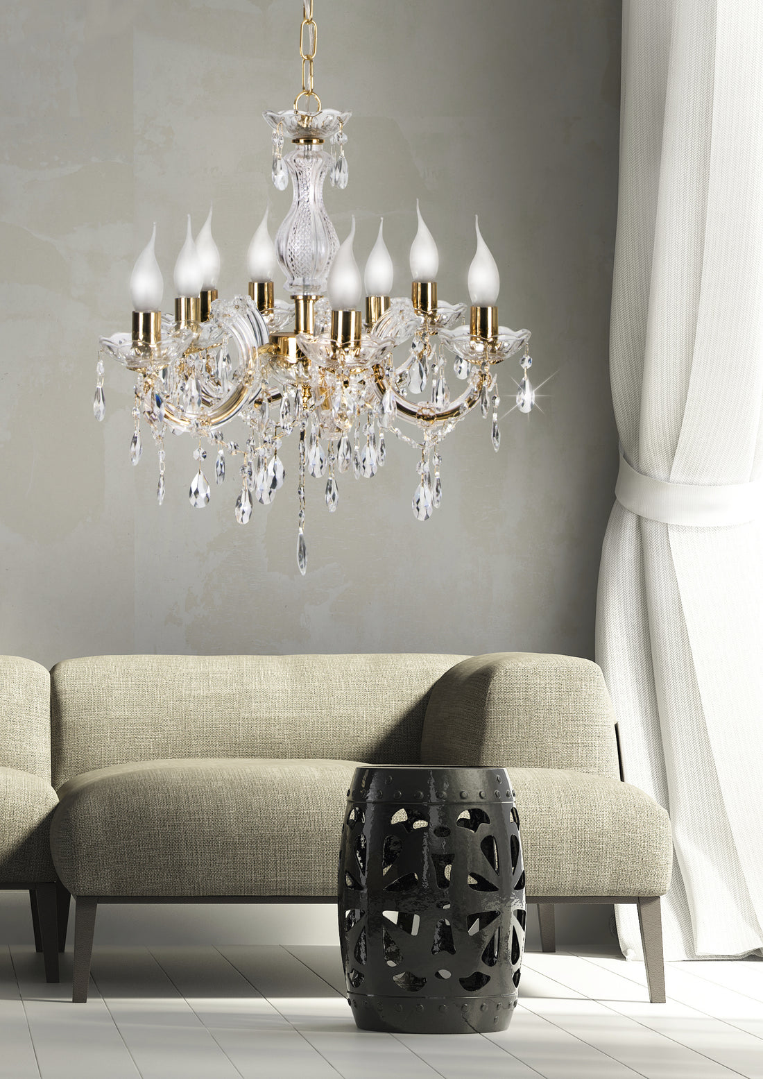 Suspension 8 Lampes Acier Verre Doré · Maria · photo 2