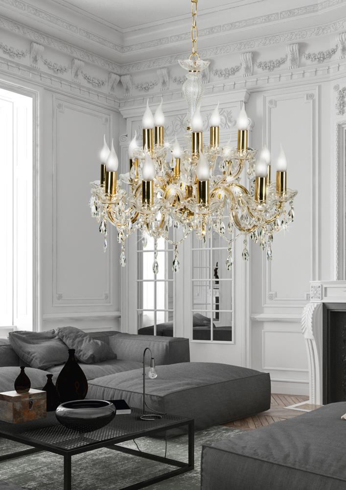 Suspension 5 Lampes Acier Verre Doré · Maria · photo 4