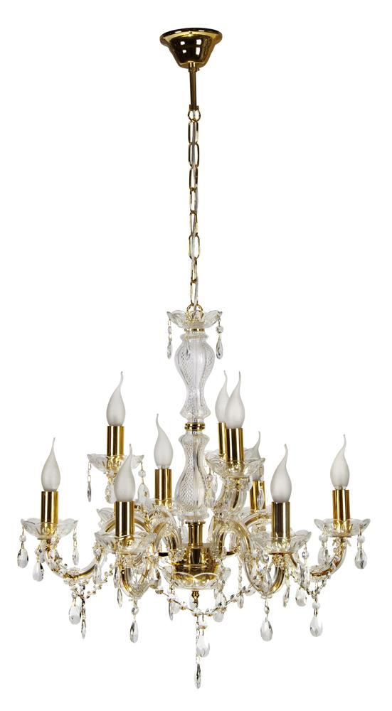 Suspension 9 Lampes Acier Verre Doré · Maria